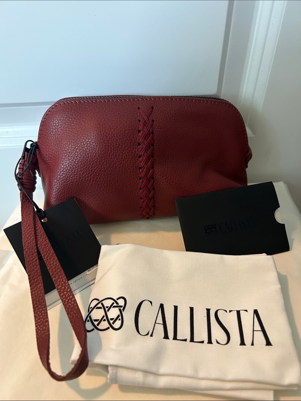 Callista Burgundy Leather Clutch - Picture 4 of 6